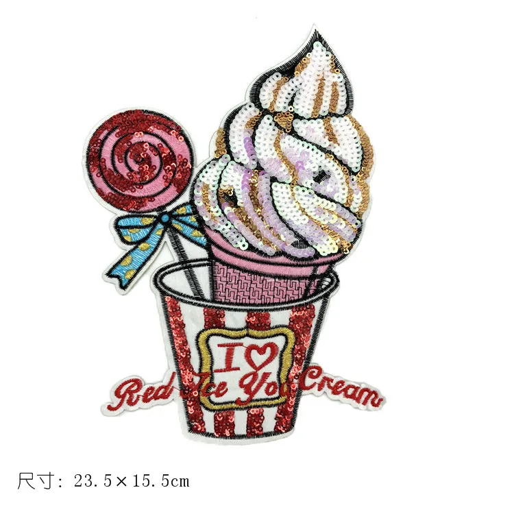 

2pcs sequins Ice cream patch Large adhesive patch Clothing patch DIY decoration applique sequin applique 3D Iron-On