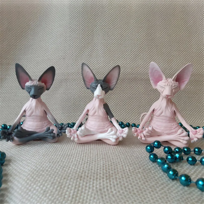 Cat Figurine Decoration 8cm Sphynx Meditate Statue Collectible Miniature Desktop 3D Home Decor