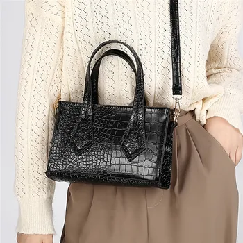 

Alligator Leather Shoulder Bags for Women Handbags Medium Luxury Designer Female Crossbody Bags Black Portable Lady Hand Bag Sac
