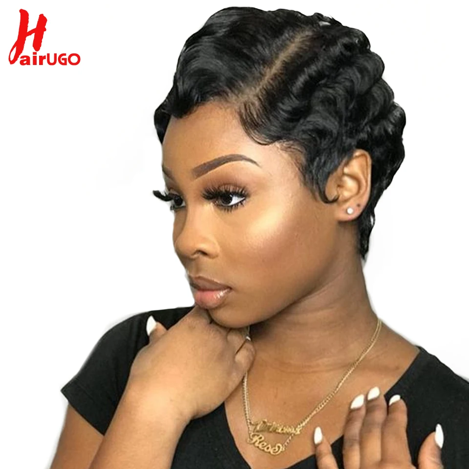 

HairUGo Short Lace Human Hair Wigs For Women Brazilian Ocean Wave Non Remy Human Hair No Smell Lace Front Wigs For Black Women