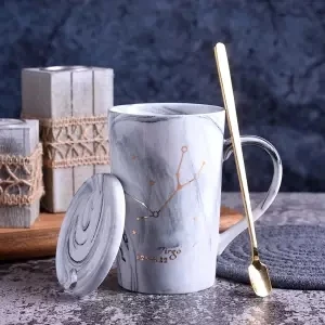 Кружка созвездие чашка Женская керамическая чашка с крышкой Ложка креативная пара чашка рождественские кружки Tazas De ceramic a Creativas - Цвет: Virgo