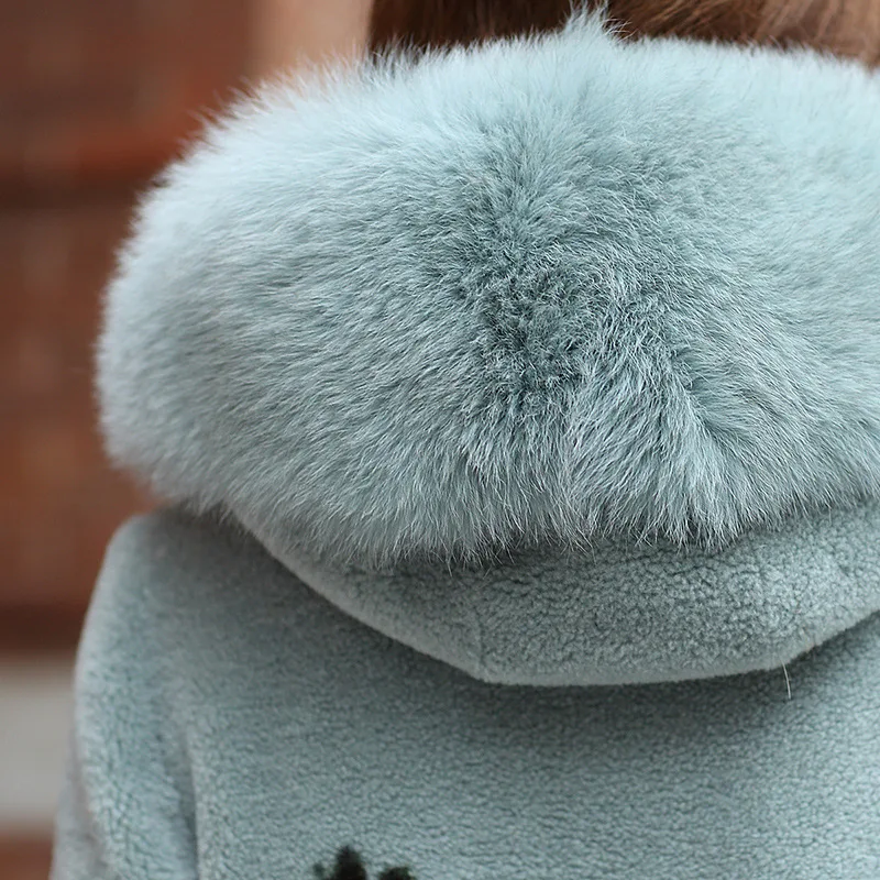 new fur sheep shearing coat for autumn and winter women's long fox hair printing Coat w