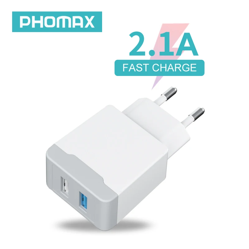 Адаптер питания PHOMAX 2 порта вилка европейского стандарта портативное настенное
