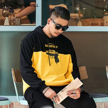 

Big size Men's Wear super Brand Fat Man Loose Splicing Personality Printing Pullover Plus Fat Plus Belt Hat Sweater