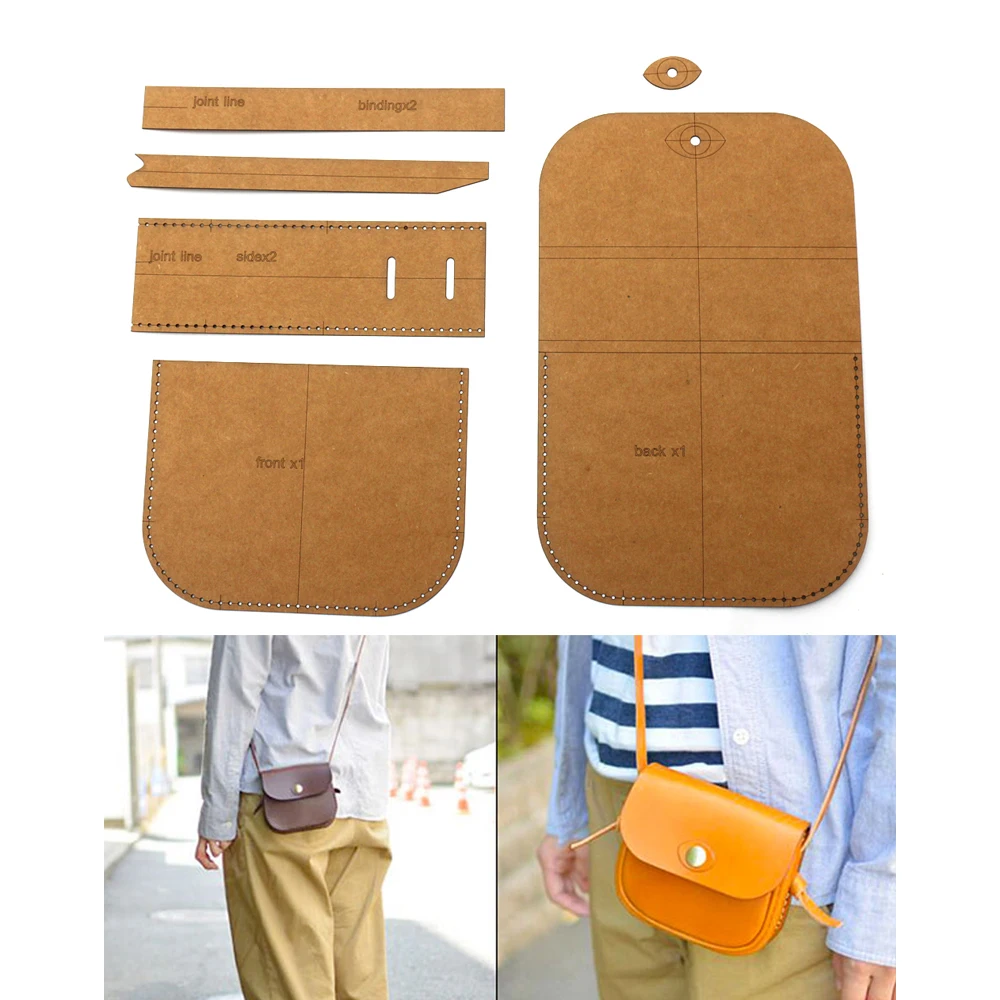 DIY leather craft small shoulder bag heavy weight 500gsm kraft paper cardboard sewing pattern 13x10x4cm