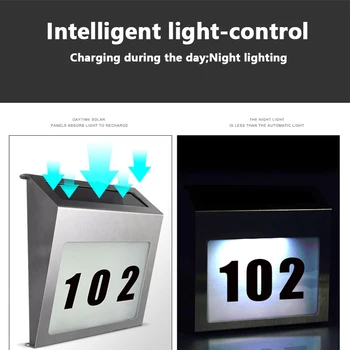 

LED Solar Powered Wall Light LED Door Plate Lamp Stainless Outdoor Apartment House Porch Numbers Light With Backlight