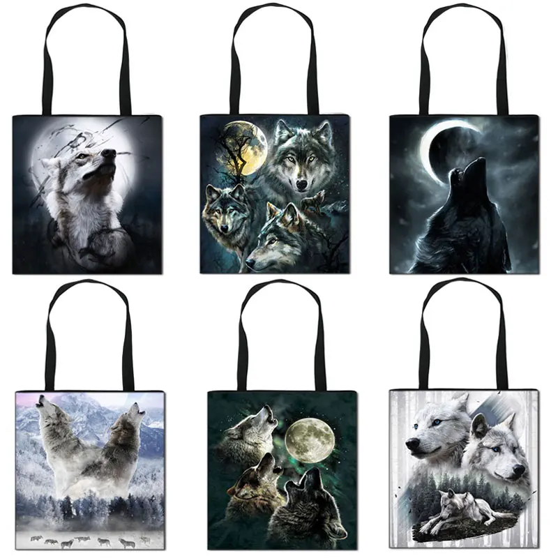 Bolso de mano de lobo que aúlla a la Luna para mujer, bolso de hombro para chicas, bolsa de viaje para ir de compras en la playa