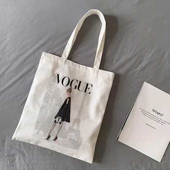 

New Eiffel Tower Supermodel VOGUE Printed Shoulder Canvas Bags Harajuku Trend Casual Handbag Large Capacity Wallet Women Bag