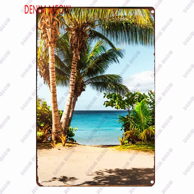 Beach Metal Sign Tin Vintage Summer Beach Plates Relax Metal Wall Sign Pool Tiki Bar Pub Seaside Ocean Happy Place Decoor WY161 21