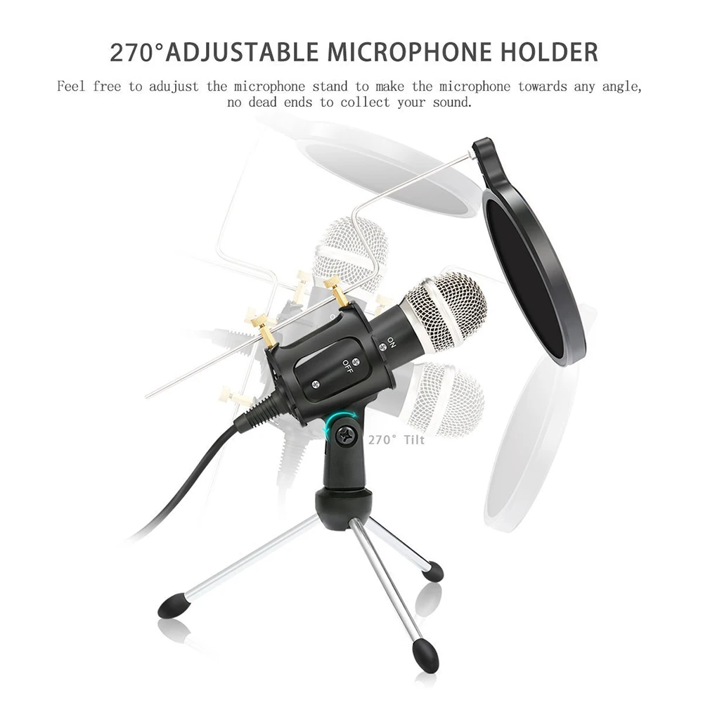 

Upgrade Professional Condenser Microphone for Computer with Stand for Phone PC Skype Studio Microphone USB Microfone Karaoke Mic