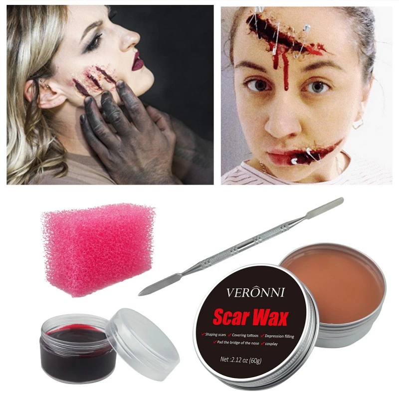 Halloween Makeup Kit Scars Wax Fake Wound Skin Wax With Spatula Sponge Special Effects Wood - Accessories AliExpress