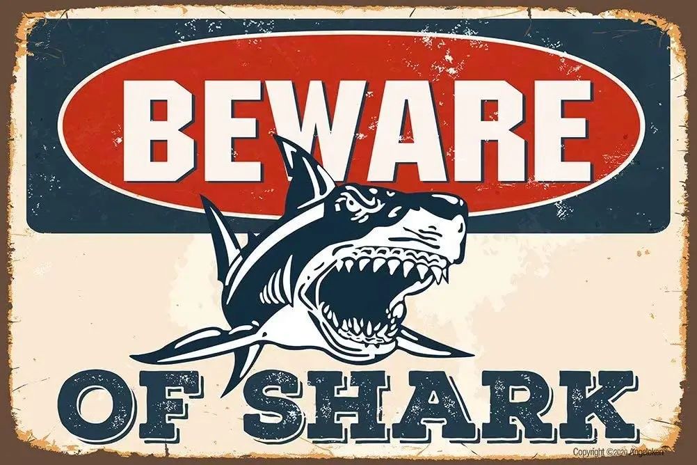 

Angeloken Retro Metal Sign Vintage TIN Sign Beware of Shark Sign for Plaque Poster Cafe Wall Art Sign Gift 12 X 8 INCH