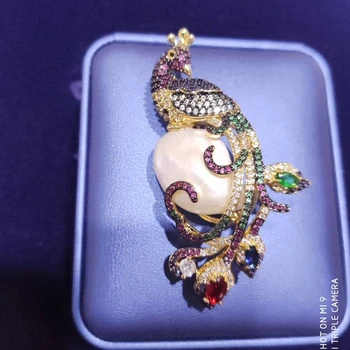 

Luxury Peacock Freshwater Pearl Brooch Micro Colorful Zircon Stone Baroque Pearl Women Wedding Brooch Pin Jewelry
