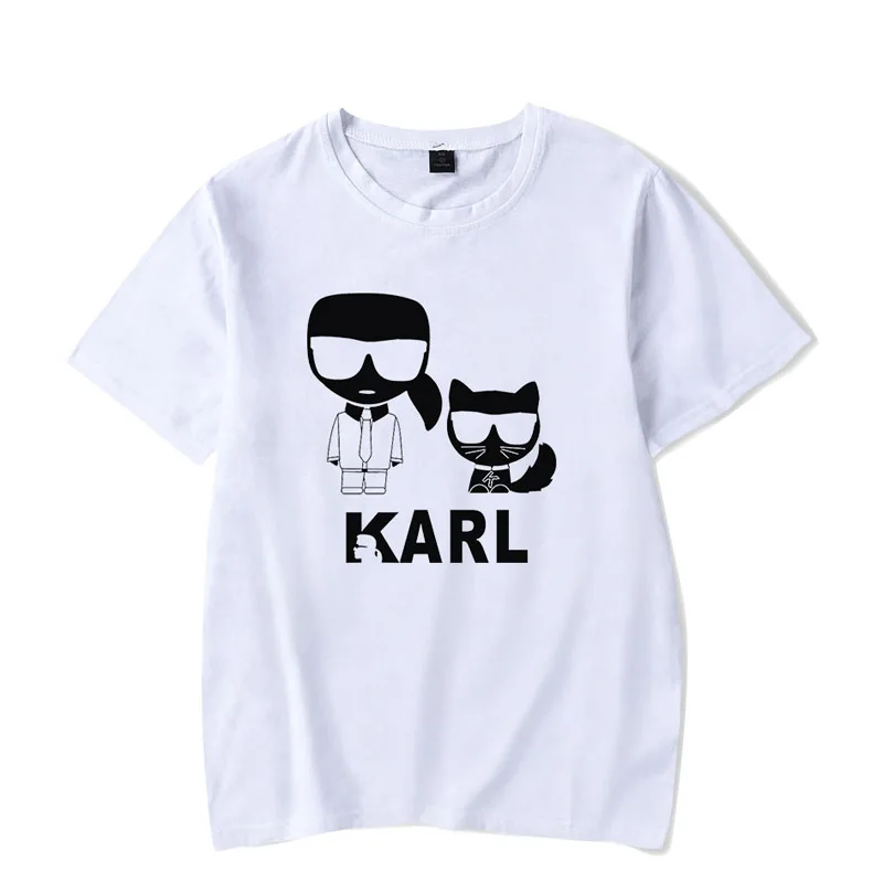 

2019 Summer Women Karl Lagerfeld Printed White Tee Shirt Femme Vogue Short Sleeve Female Tops Harajuku Cartoon Funny T Shirts