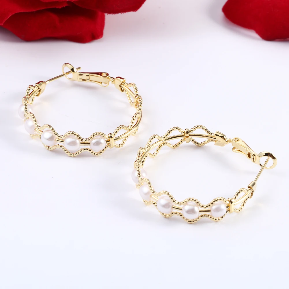 

KIVN Fashion Jewelry Elegant Simulated Pearl Hoop Wedding Bridal Earrings for Women Girls Anniversary Christmas Birthday Gifts