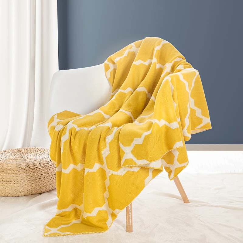 Плед Battilo Мягкий трикотажный с геометрическим рисунком 50 Ш x 60 л горчичный|knit throw