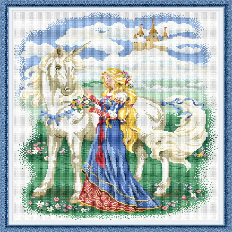 5D DIY Diamond Embroidered Acupuncture Cross Stitch Diamond Art Wall Photo Gift White horse and princess for girl Handmade R0555