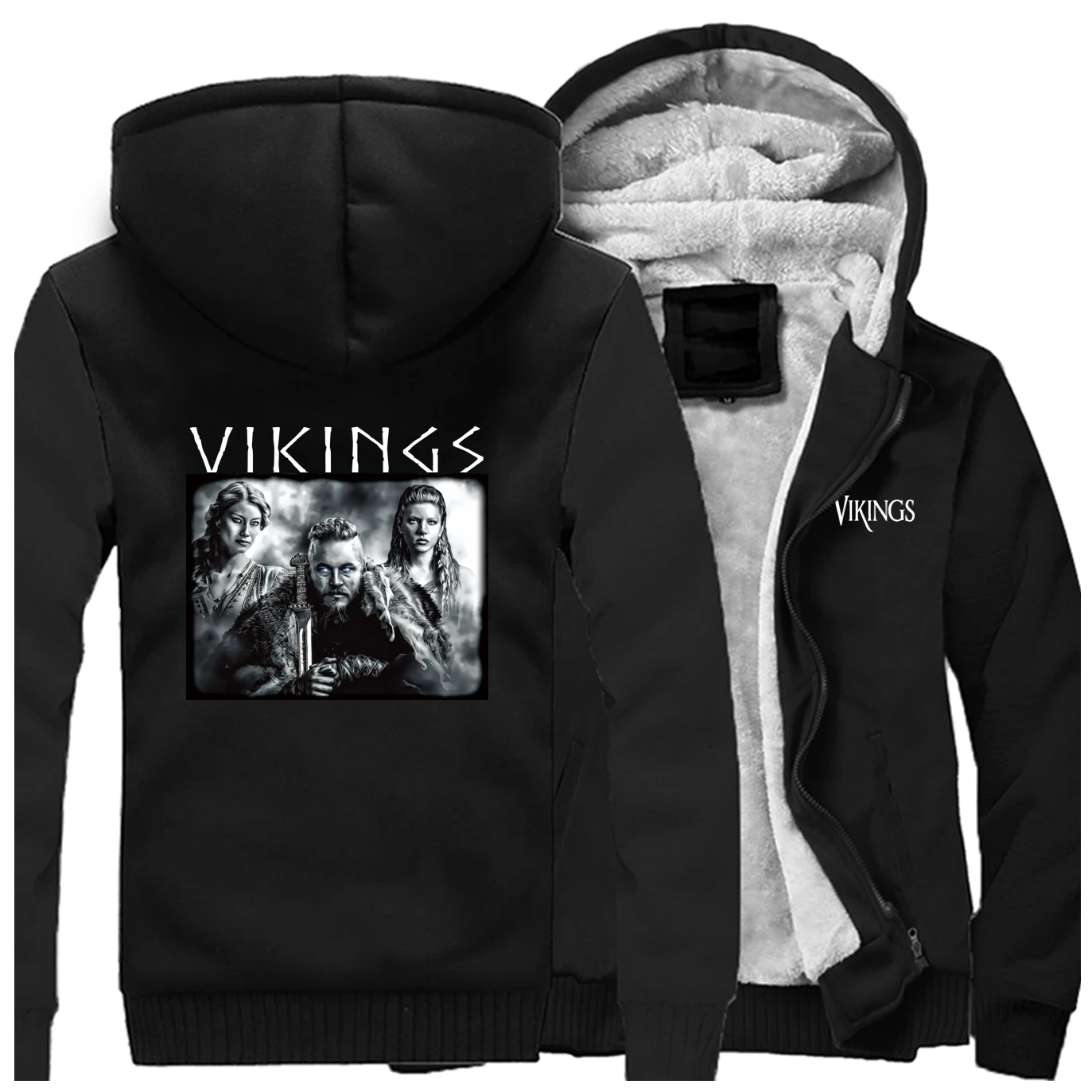 TV Show Vikings Coats Men's Ranger Norse Man Fleece Coat Casual Winter Streetwear Fashion Hoodie Sweatshirts Thick Male Outwear - Цвет: Black 5