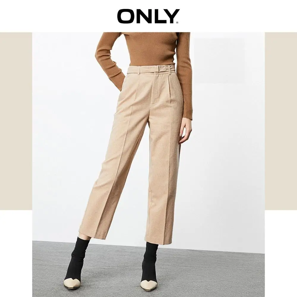 

ONLY Women's Women's Loose Fit High-rise Woolen Crop Pants | 119314511