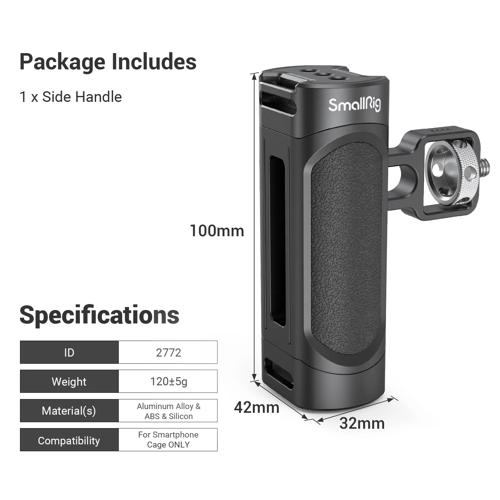 SmallRig Lightweight Side Handle For Smartphone Cage Featuring 1/4