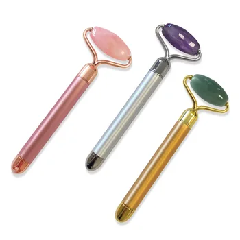 

Electric Vibrating Natural Rose Quartz Jade Roller Face Lifting Real Genuine Green Jade Stone Facial Roller Beauty Massage Tool