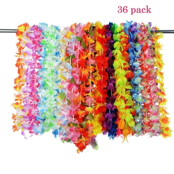 

36 Counts Party Beach Tropical Flowers Necklace Hawaiian Luau Flower Lei Party Favors Festival Party Decorations Wedding Supply