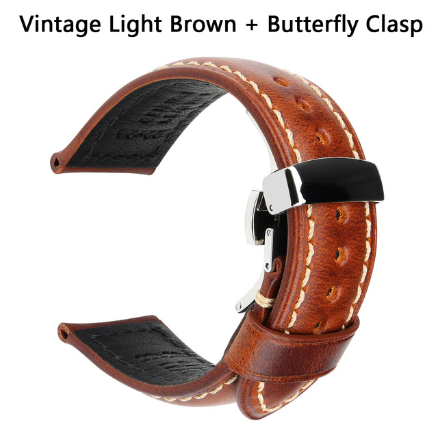 Oil Wax Genuine Leather Watch Band 20mm Watch Bracelet For Huawei Watch Watchbands For Samsung Galaxy Smartwatch Strap