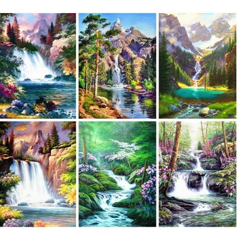 

AZQSD Diamond Painting 5d Waterfall Cross Stitch Rhinestones Diamond Embroidery Landscape Needlework Gift Handmade Home Decor