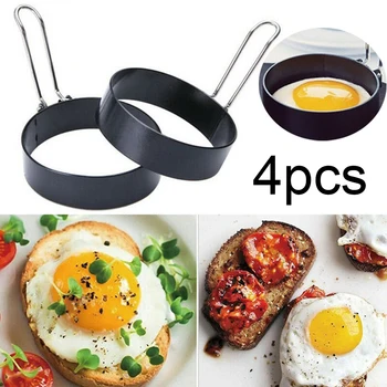 

4pcs Black Round Round Egg Omelet Household Round Egg Pancake Maker Mold Mould Egg Maker Molds Egg Ring Silicone Frier Cooking