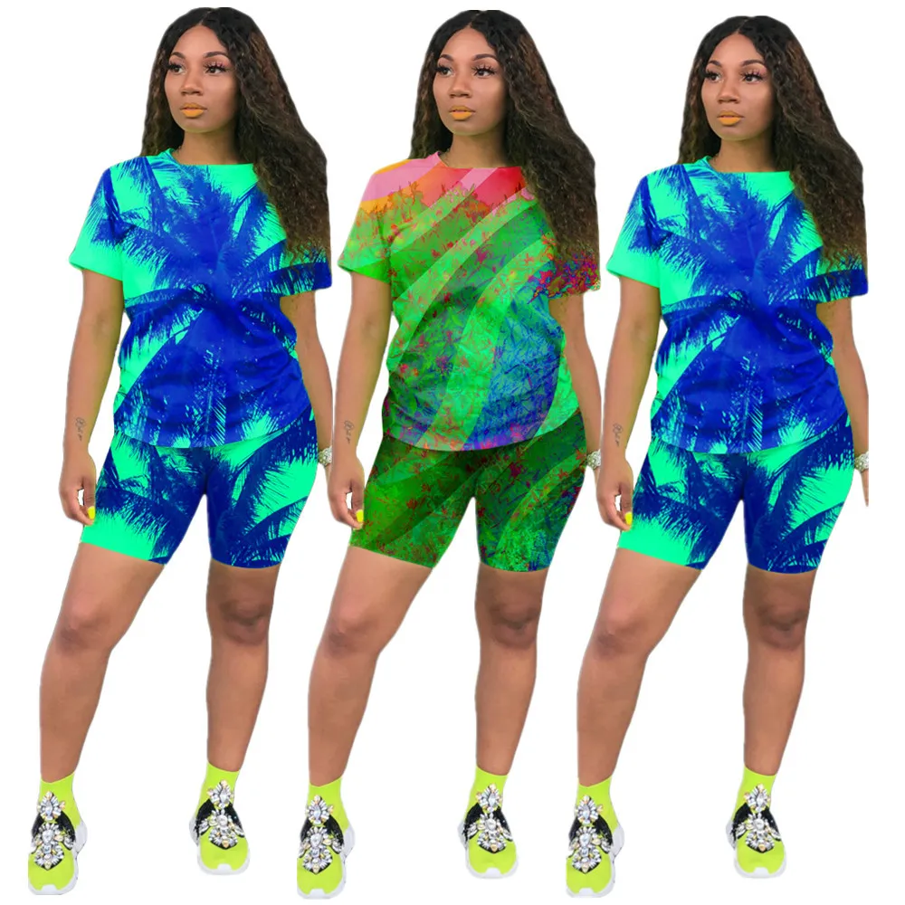 

Two Piece Short Set for Women Sexy Tie Dye Top and Short Matching Set Women Two Piece Outfits Conjuntos De Verano Summer Clothes