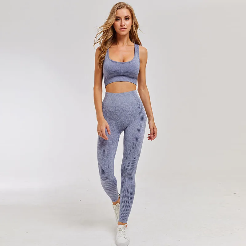 Women Seamless Yoga Set Sportswear Fitness Clothing Gym Running Leggings Workout Pants Padded Sports Bras 2 Pieces Sports Suits