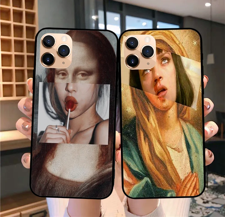 

Mona Lisa Van gogh David Art Pattern Silicone Phone Case for iPhone 11Pro SE2020 MAX XR XS 6 7 8Plus Funny angel Soft TPU Cover