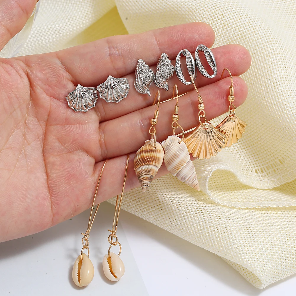 

Clothing Accessories Fashion Simple Creative Women Earrings Set With Metal Embossed Shell Starfish Faux Pearl Pendant Earrings
