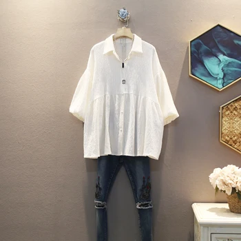 

[EWQ] 2020 Spring Summer New Arrivals Turn Down Collar Short Sleeve Button Solid Pattern Women Casual Temperament Shirt AW98300