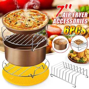

6 Pcs Air Fryer Accessories7" Fit for Airfryer 3.2-5.8QT Baking Basket Pizza Plate Grill Pot Kitchen Cooking Tool for Party