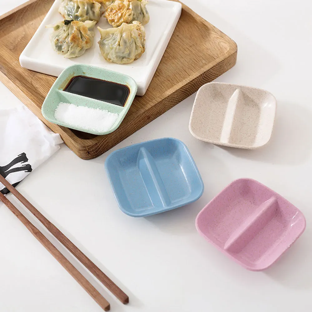 

Wheat Straw Seasoning Plate Kitchen Accessories Tableware 2 in 1 Food Container Sauce Dishes Seasoning Dish Sauce Vinegar Dish