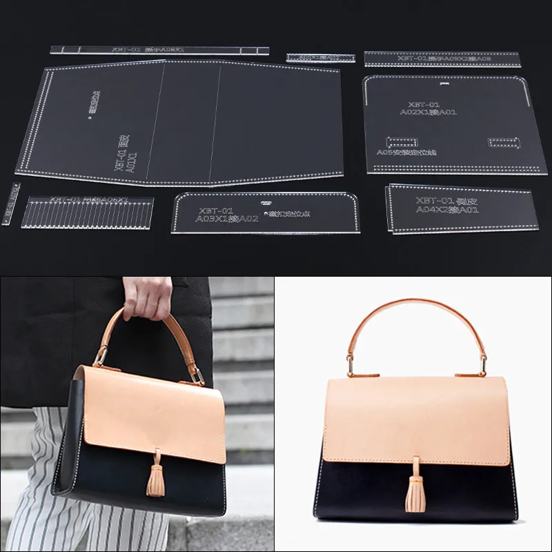 1 takım omuzdan askili çanta kadın çanta şablon şeffaf akrilik deri desen DIY hobi Leathercraft dikiş desen şablonlar