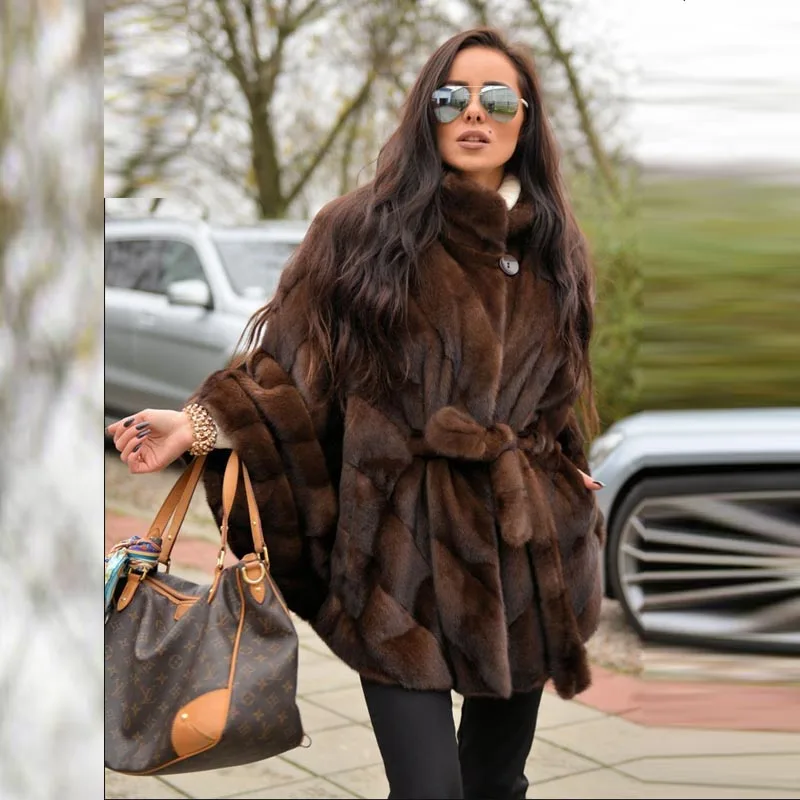 New Loose Bat Sleeved Natural Real Mink Fur Coat Many types Collars Real Fur Coat Women Winter Warm Thick Real Fur jacket