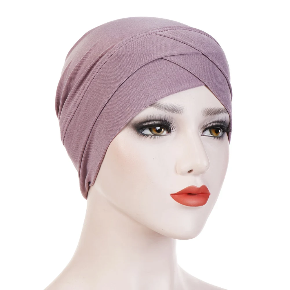 Bohemian Hijab Caps Muslim Women Stretchy Hat Turban Scarf Cross Head Wrap Chemo Bandana Muslim Scarf Hijab Cap