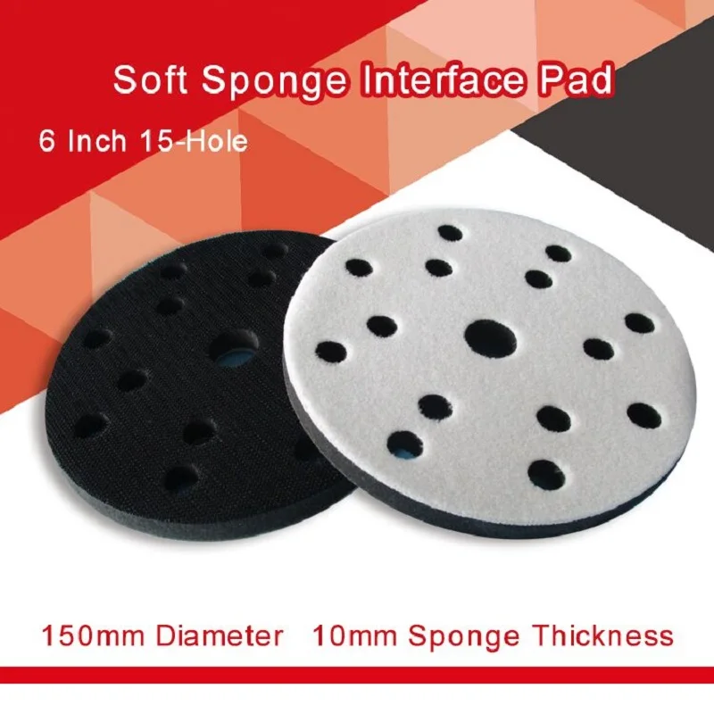 6 inch 150mm 6 Holes Soft Density Sponge Interface Pad Damping Pad for Sander Backing Pad Abrasive tools Accessories Hook and Loop 1PCS 