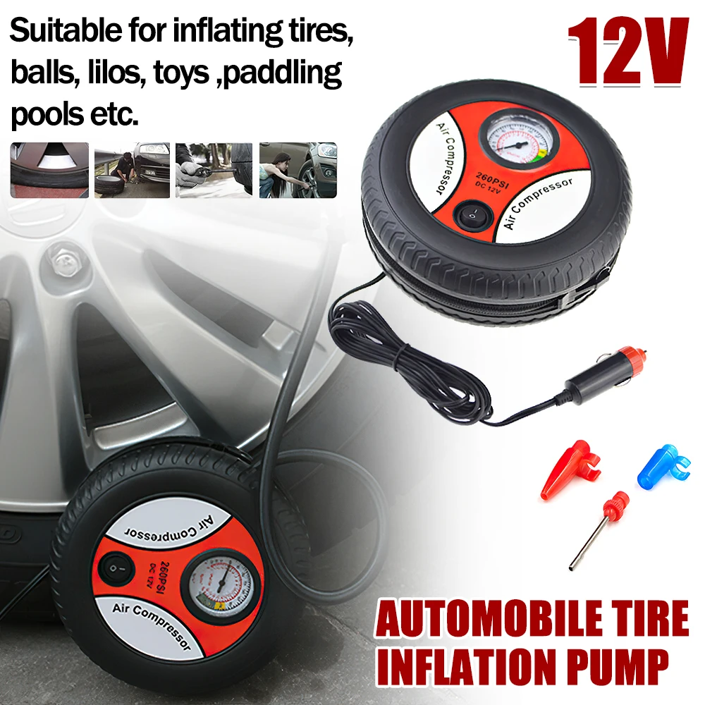 12V Air Pump Compressor Heavy Duty Powerful Car Tyre Electric Inflation 260 PSI With Cigarette