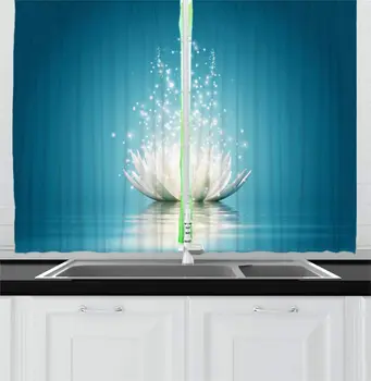 

Lotus Kitchen Curtains Lotus Flower with Vivid Reflections in Water Calming Design Print Window Curtain for Kitchen Cafe 55 X 39
