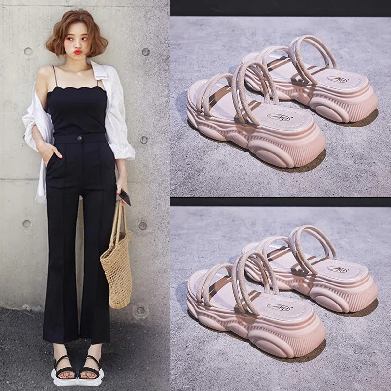 

Sandals Women's 2019 New Style Summer Fairy Wind Versitile Fashion Online Celebrity Thick Bottomed Super Fire Flat Double Purpos