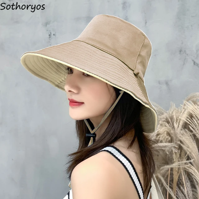 Summer Big Brim Bucket Hats Women Solid Simple Sun Protection Fisherman Caps  Fashion Double-sided Sunbonnet Ins Japanese Style - AliExpress