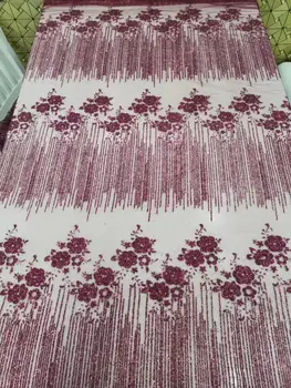 

J OY-3908 newest wine color glitter lace fabric with rose best quality glitter Sequins lace african lace fabric for sexy dress