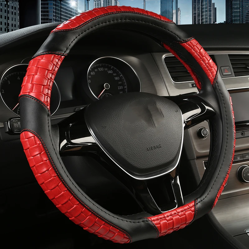 DUKEAUTO высокое качество Противоскользящий PU ПВХ leat 38-40 см диаметр чехол рулевого колеса автомобиля для Lada kia hyundai Renault VW skoda