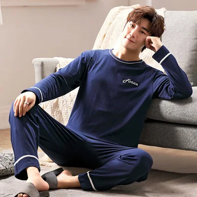 New spring and autumn men's pajamas two-piece pajamas knitted cotton casual loose boys home clothes fashion men's clothing best mens pajamas Men's Sleep & Lounge
