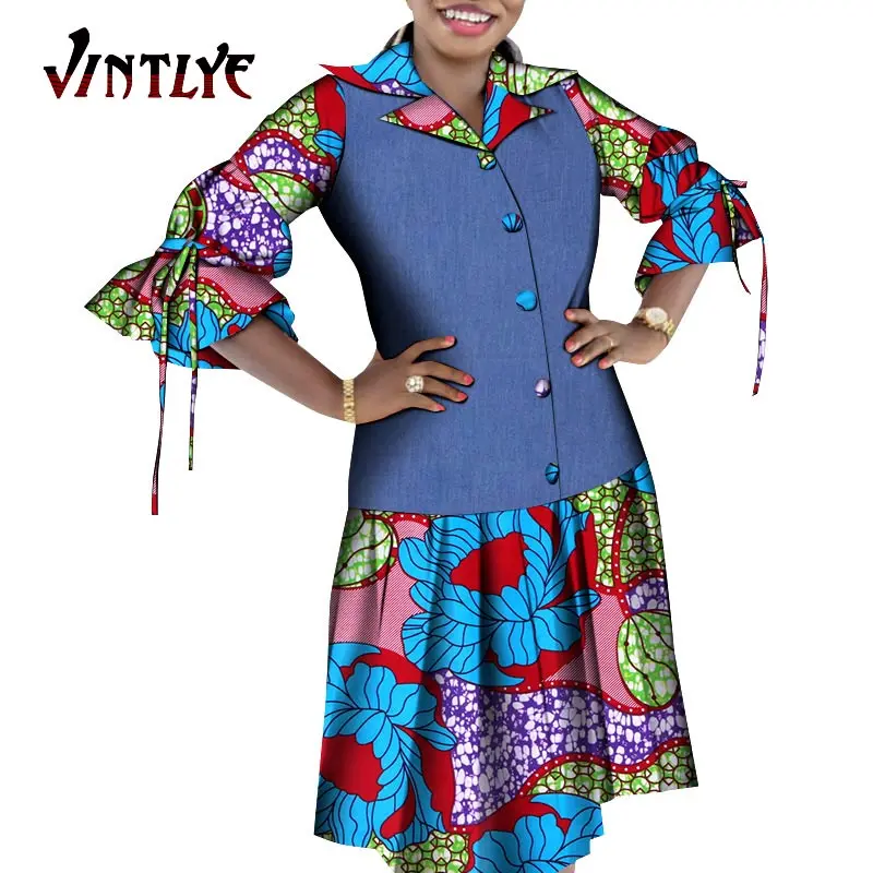 Plus Size African Dress For Women Robe Africaine Ladies Shirt Dresses Printed Kente Dashiki Attire Maxi Female Clothing Wy8924