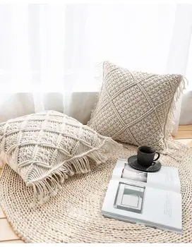 

Macrame Hand-woven Cotton Thread Pillow Covers 100% Cotton Linen Geometry Bohemia Cushion Covers Home Decor 45*45cm