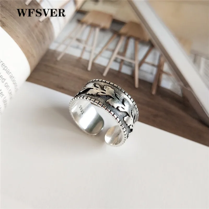 

WFSVER 925 Sterling Silver Jewelry Ring INS Olive Leaf Pattern Opening Adjustable Ring Female Fashion Jewelry Party Present